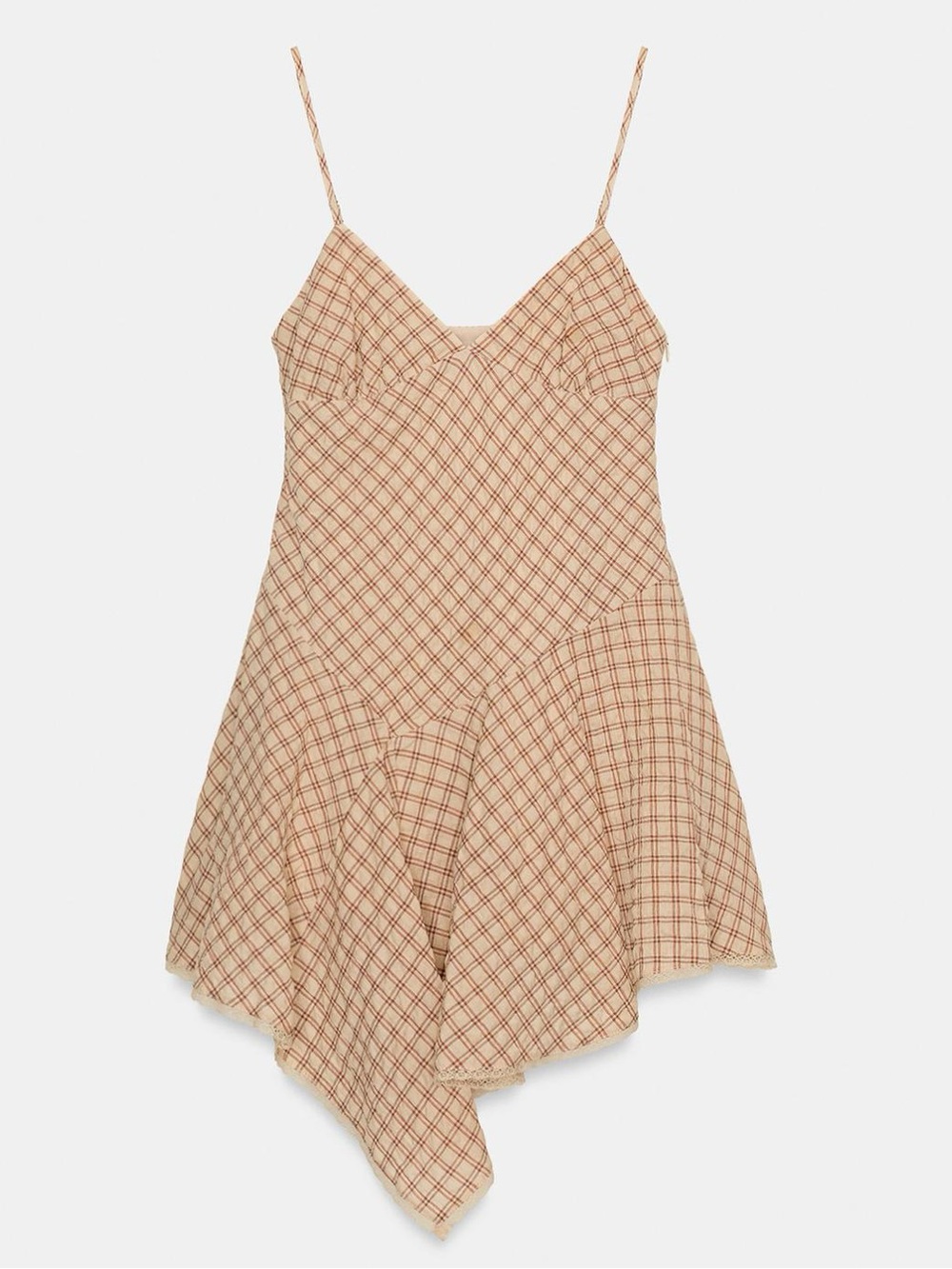 NWT Zara Short Plaid Lace Dress Beige / Orange Plaid M